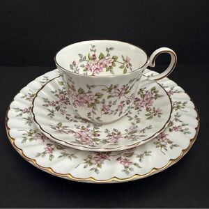 VTG Allyn Nelson Bone China Floral Trio Tea Set with Gold Trim